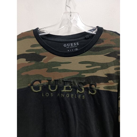 Guess Mens Y2K T-Shirt Size XL Black Camo Embroidered Logo Grunge Short Sleeve - Picture 2 of 5